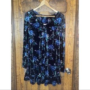 Wild Fable women’s L satin blue rose dress NWT